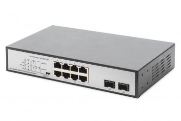 8-Port Gigabit PoE Networkswitch, Desktop, unmanaged, 2 Uplink Ports, SFP, 180 W, af/at/bt 