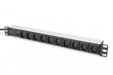 aluminum outlet strip, 10 outlets, 2 m supply IEC C14 plug 