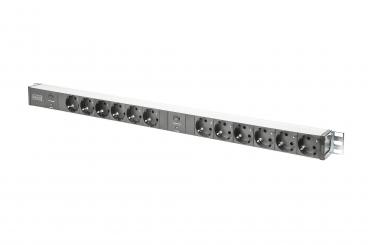 aluminum outlet strip with overload protection, 12 safety outlets, 2 x 2 m supply safety plug 