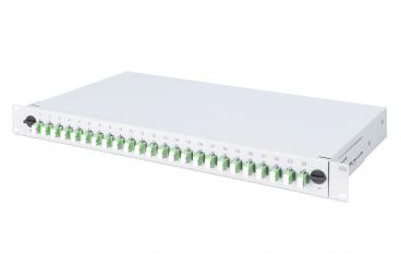 Fiber optic splice box, 1U, assembled, 24x LC-APC DX, OS2 