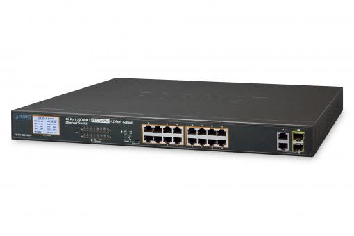 16 Port Gigabit PoE Switch, 19 Inch, Unmanaged, 2 Uplinks 